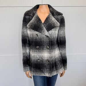 Victoria's Secret, Black & White Plaid Wool Blend Peacoat, Women’s Size 12